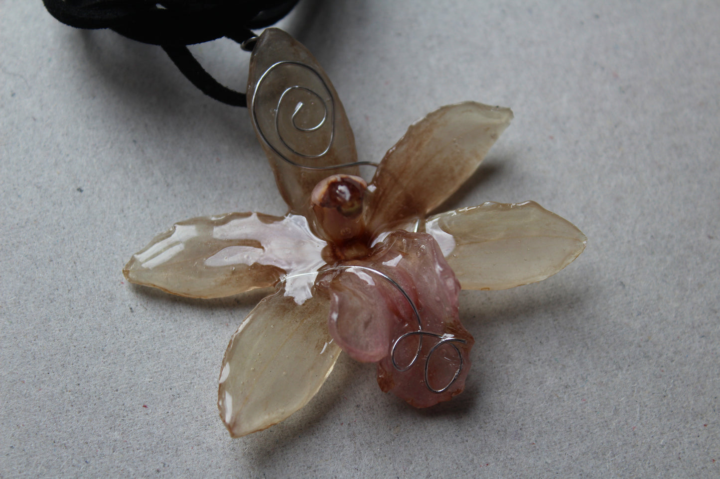 'Camurça' preta com Orquídea Cymbidium rosa e branca