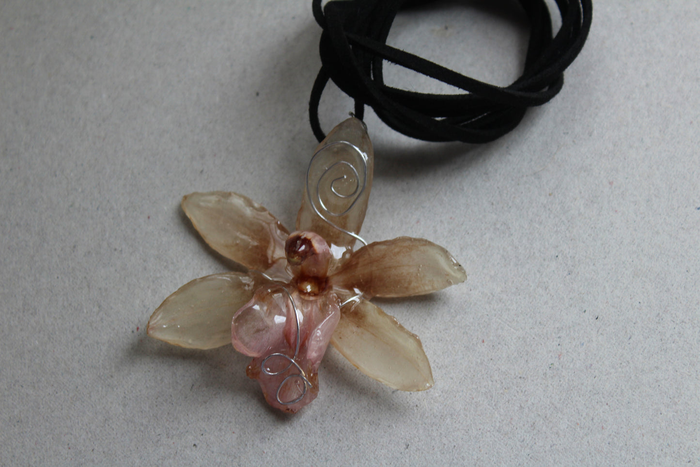 'Camurça' preta com Orquídea Cymbidium rosa e branca